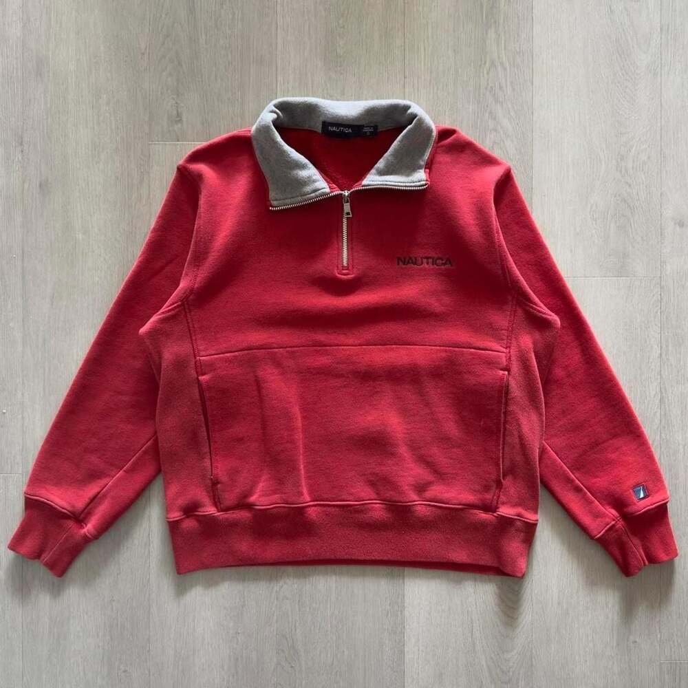 Nautica Red Quarter-Zip Fleece Pullover Sweatshirt Size S